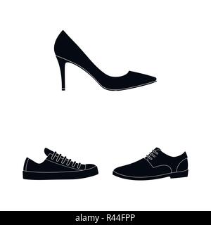 Different shoes black icons in set collection for design. Men and women shoes vector symbol stock illustration. Stock Vector