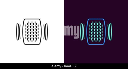 Home speaker illustration. Vector icon of Voice assistant with sound waves in outline style. Black and color version Stock Vector