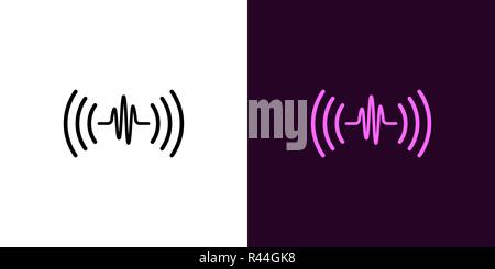 Sound wave illustration. Vector icon of Voice sound assistant with acoustic waves in outline style. Black and color version Stock Vector
