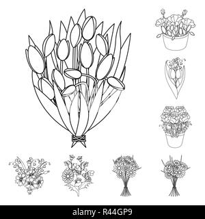 A bouquet of fresh flowers outline icons in set collection for design. Various bouquets vector symbol stock  illustration. Stock Vector