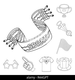 Fan and Attributes outline icons in set collection for design. Sports Fan vector symbol stock  illustration. Stock Vector