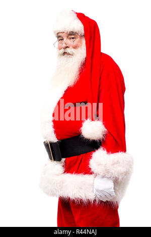 Senior man in santa costume side shot Stock Photo