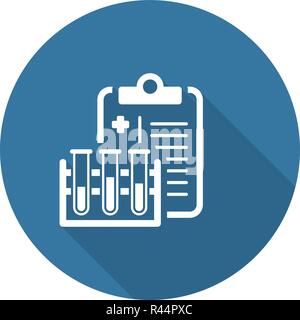 Medical Research Flat Icon Design. Clipboard with Test Tubes Stock Vector