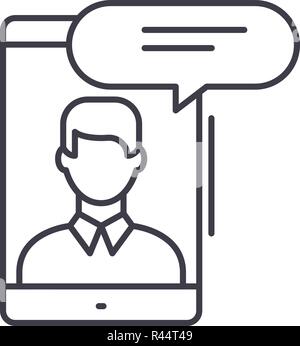 Mobile conversation line icon concept. Mobile conversation vector linear illustration, symbol, sign Stock Vector