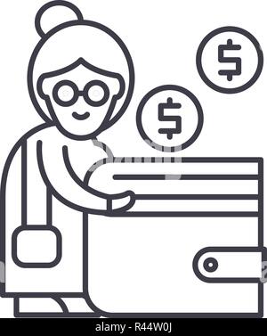 Pension contribution line icon concept. Pension contribution vector linear illustration, symbol, sign Stock Vector