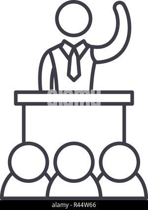 Political performance line icon concept. Political performance vector linear illustration, symbol, sign Stock Vector