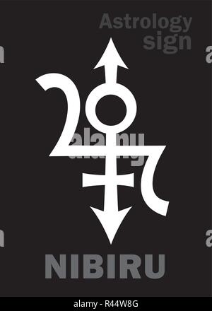 Astrology Alphabet: NIBIRU, Orphan planet, Rogue planet of Anunnaki (Aliens, the Ancient astronauts). Hieroglyphics character sign (original symbol). Stock Vector