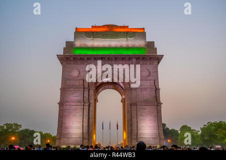 India Gate and the Flags of three Armed Forces of India- after the sunset view Stock Photo