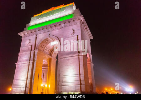 India Gate at night- tri-coloured lighting Stock Photo