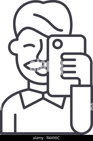 Selfies line icon concept. Selfies vector linear illustration, symbol, sign Stock Vector