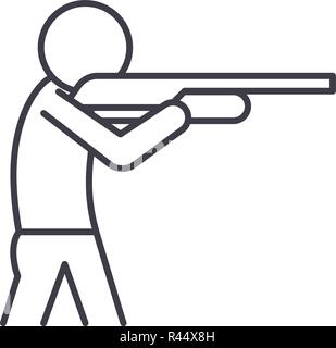 Shooting a gun line icon concept. Shooting a gun vector linear illustration, symbol, sign Stock Vector