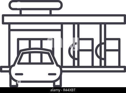 Small gas station line icon concept. Small gas station vector linear illustration, symbol, sign Stock Vector