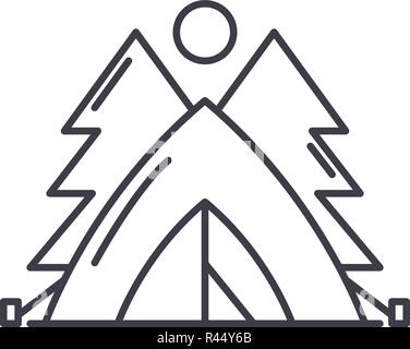 Tent in the forest line icon concept. Tent in the forest vector linear illustration, symbol, sign Stock Vector