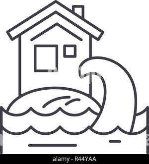 Tsunami line icon concept. Tsunami vector linear illustration, symbol, sign Stock Vector