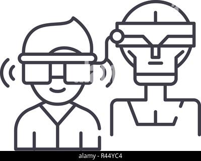 Virtual artificial intelligence line icon concept. Virtual artificial intelligence vector linear illustration, symbol, sign Stock Vector