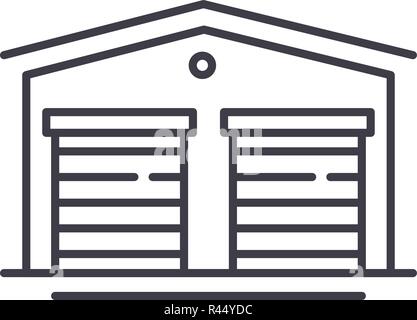 Warehouses line icon concept. Warehouses vector linear illustration, symbol, sign Stock Vector