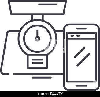 Weight control online line icon concept. Weight control online vector linear illustration, symbol, sign Stock Vector