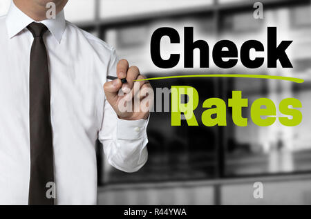 hotelcheckrates written by businessman background concept Stock Photo