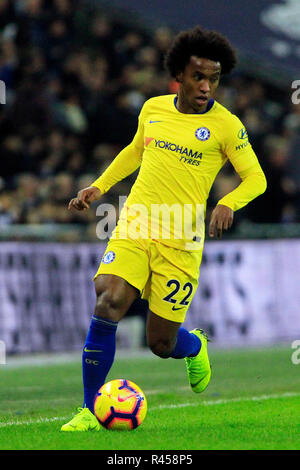 London, UK, 24 November 2018. London, UK, 24 November 2018. Willian of Chelsea in action. EPL Premier League match, Tottenham Hotspur v Chelsea at Wembley Stadium in London on Saturday 24th November 2018.  this image may only be used for Editorial purposes. Editorial use only, license required for commercial use. No use in betting, games or a single club/league/player publications . pic by Steffan Bowen/Andrew Orchard sports photography/Alamy Live news