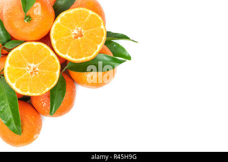 Tropical fruit composition - group of fresh oranges or tangerines  isolated on a white background with copy space Stock Photo