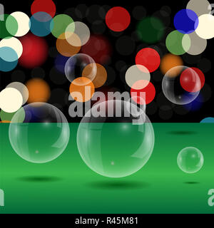 Soap Bubbles on Blurred Lights Background Stock Photo