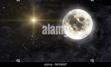 large moon with yellow planet star cross Stock Photo