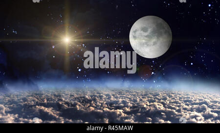 moon planet with yellow star cross Stock Photo