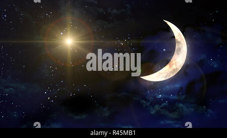 moon with yellow star lens flare Stock Photo