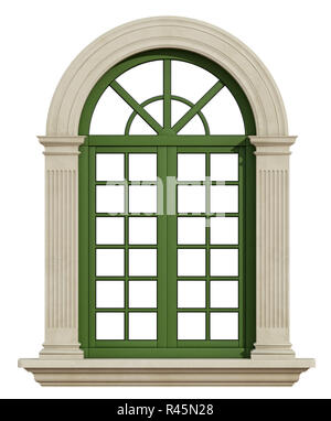 Classic arch window with stone frame Stock Photo