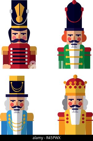 Christmas nutcrackers icon set over white background, vector illustration Stock Vector