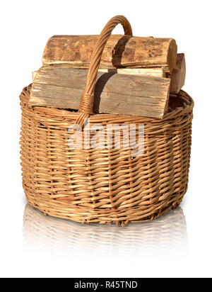 basket with firewood in it isolated white Stock Photo