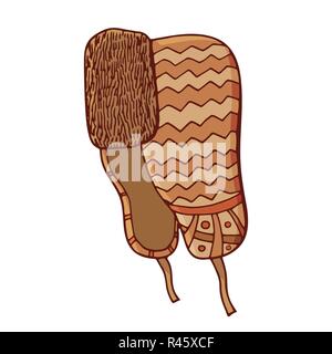 Winter cap with ear-flaps. Doodle style. Isolated on white background. Vector color hand drawn illustration. Stock Vector