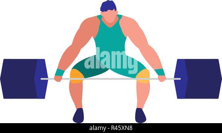 cartoon weightlifter with weights over white background, vector illustration Stock Vector