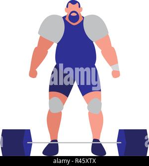 cartoon weightlifter with weights over white background, vector illustration Stock Vector