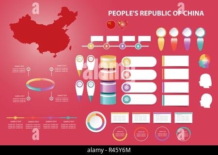 Infographic for economic, sociological, demographic and other presentations. The blind map of China, timeline and a number of different blank labels r Stock Vector