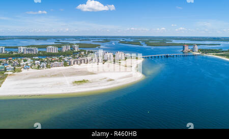 Southwest Florida beach and coastline aerial panoramic images with blue water and sandy beaches. Stock Photo