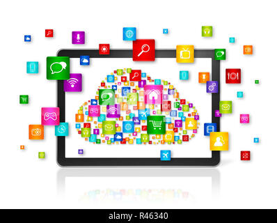 Cloud computing symbol in Digital Tablet pc Stock Photo