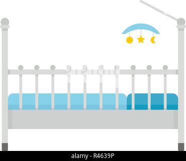 Baby bed with toys icon. Flat illustration of baby bed with toys vector icon for web isolated on white Stock Vector
