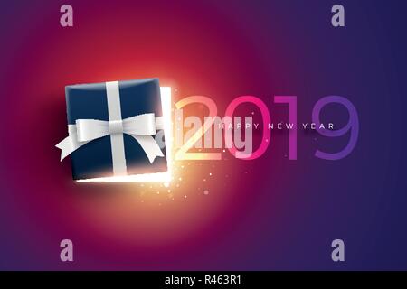 Half open gift box with magical lights. Top view. Stock Vector