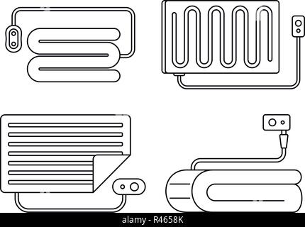 Heated blanket icon set. Outline set of heated blanket vector icons for web design isolated on white background Stock Vector