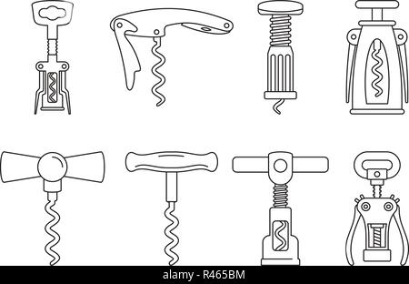 Home corkscrew icon set. Outline set of home corkscrew vector icons for web design isolated on white background Stock Vector