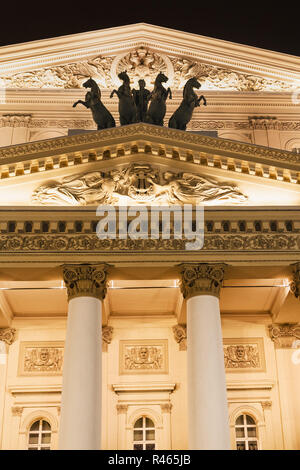 fronton of Bolshoi Theatre (Big Theater) in Moscow in night Stock Photo ...