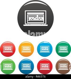 Laptop finance graph icons set 9 color vector isolated on white for any design Stock Vector