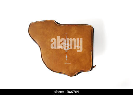 Pencil case with the shape of Spain map, isolated on a white background Stock Photo