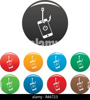 Phishing smartphone icons set 9 color vector isolated on white for any design Stock Vector