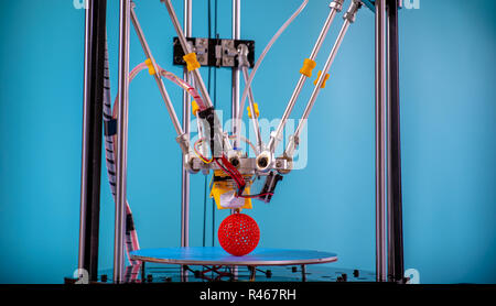 Print parts on a delta 3D printer in industrial lab Stock Photo