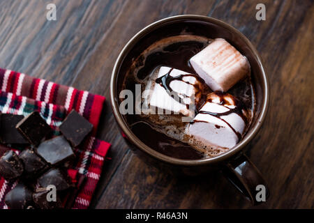 Hot Chocolate with Marshmallow Candies and Sauce. Juicy Dessert. Stock Photo