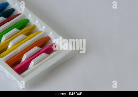 Oil crayons are  isolated on white background, Stock Photo