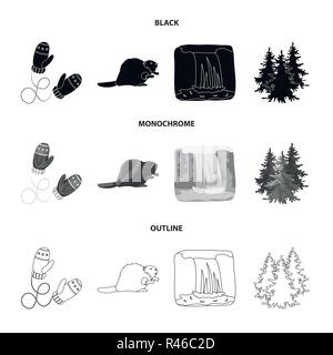 Canadian fir, beaver and other symbols of Canada.Canada set collection icons in black,monochrome,outline style vector symbol stock illustration . Stock Vector