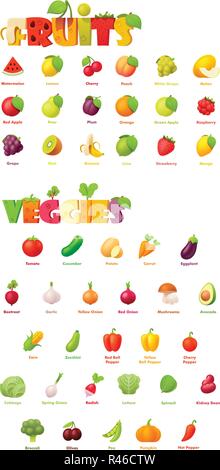 Vector fruits and vegetables icon set Stock Vector